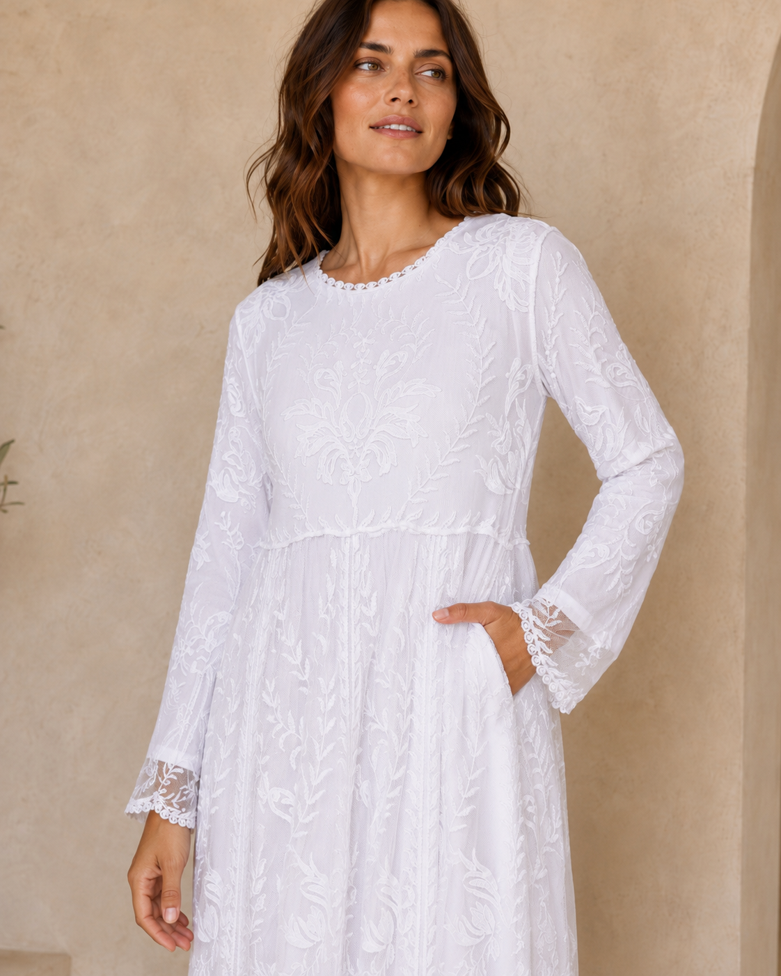 The Paris | Embroidered Lace LDS Temple Dress | ZMCI M/L