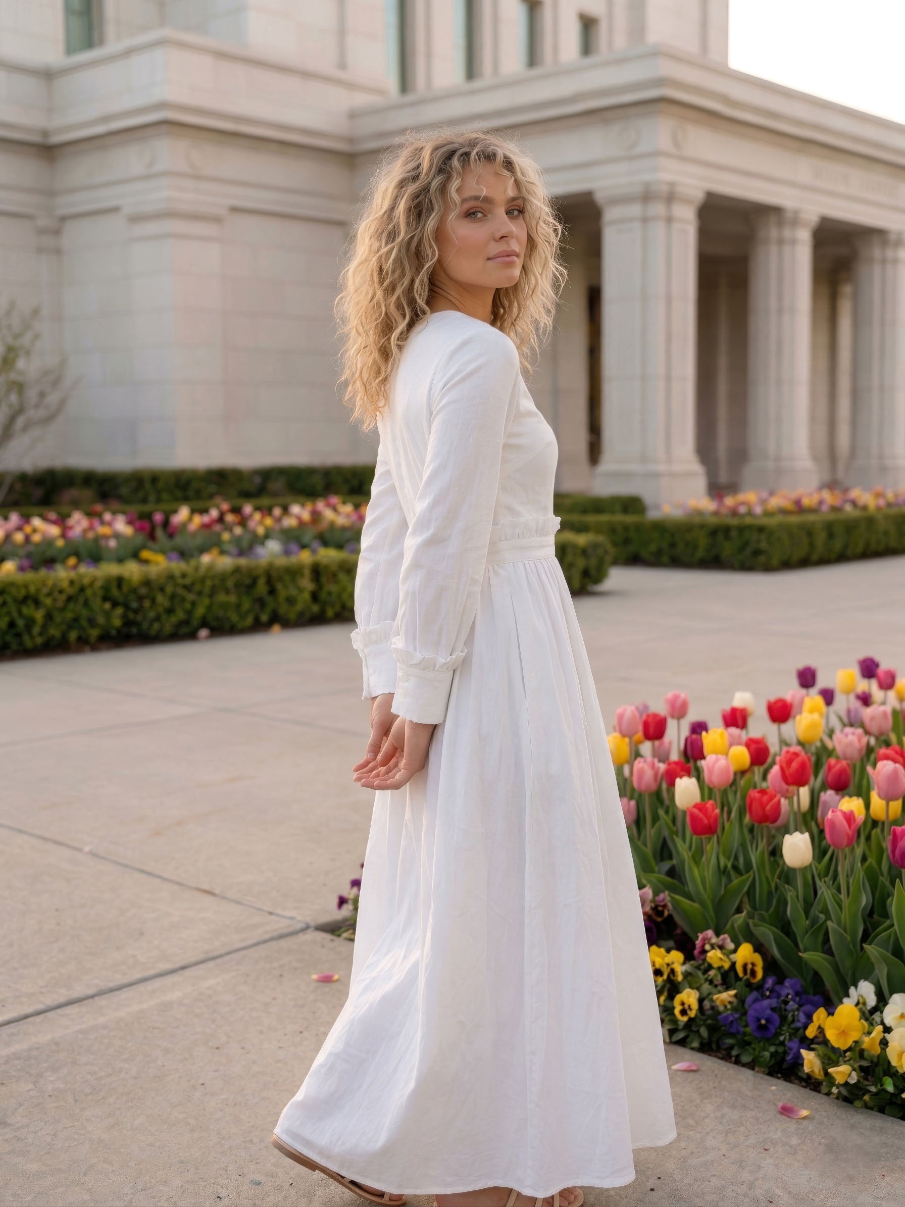 The St. George LDS temple dress — ruffle waist detail