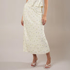 Lemon Blossom ivory ditsy-floral modest slip dress with a lace-trim hem