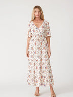 The Willow floral rayon modest maxi dress with a surplice neckline and tiered skirt