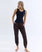 Smoothing contour layering tank top in black and nude stretch fabric
