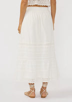 Bountiful white cotton modest church skirt with pintuck detail and eyelet hem
