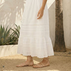 Bountiful white cotton modest church skirt with pintuck detail and eyelet hem