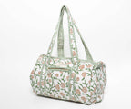 Small rose-and-vine block-printed quilted cotton temple duffel