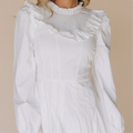 The Nauvoo LDS temple dress — ruffle and pocket detail