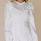 The Nauvoo LDS temple dress — ruffle and pocket detail