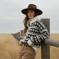 The Bethany black-and-white geometric modest sweater jacket with patch pockets