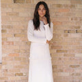 The Winter Quarters — fitted sweater-knit LDS temple dress with pockets