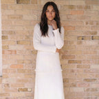 The Winter Quarters — fitted sweater-knit LDS temple dress with pockets