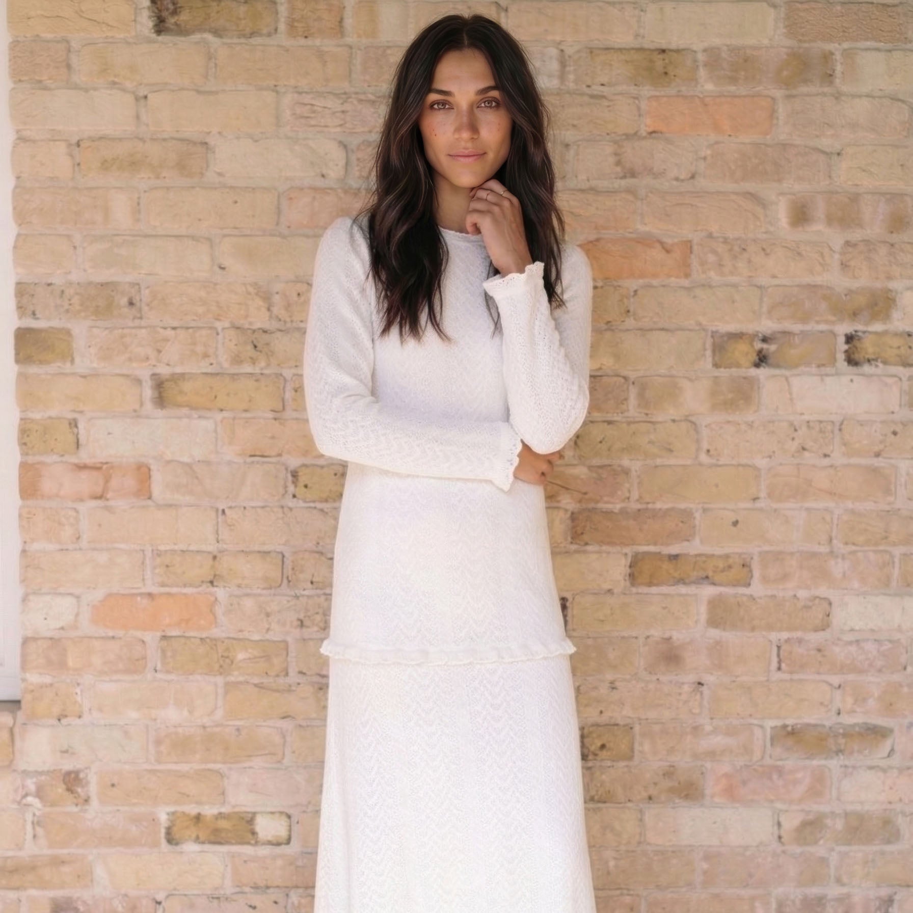 The Winter Quarters — fitted sweater-knit LDS temple dress with pockets