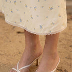 Lemon Blossom ivory ditsy-floral modest slip dress with a lace-trim hem