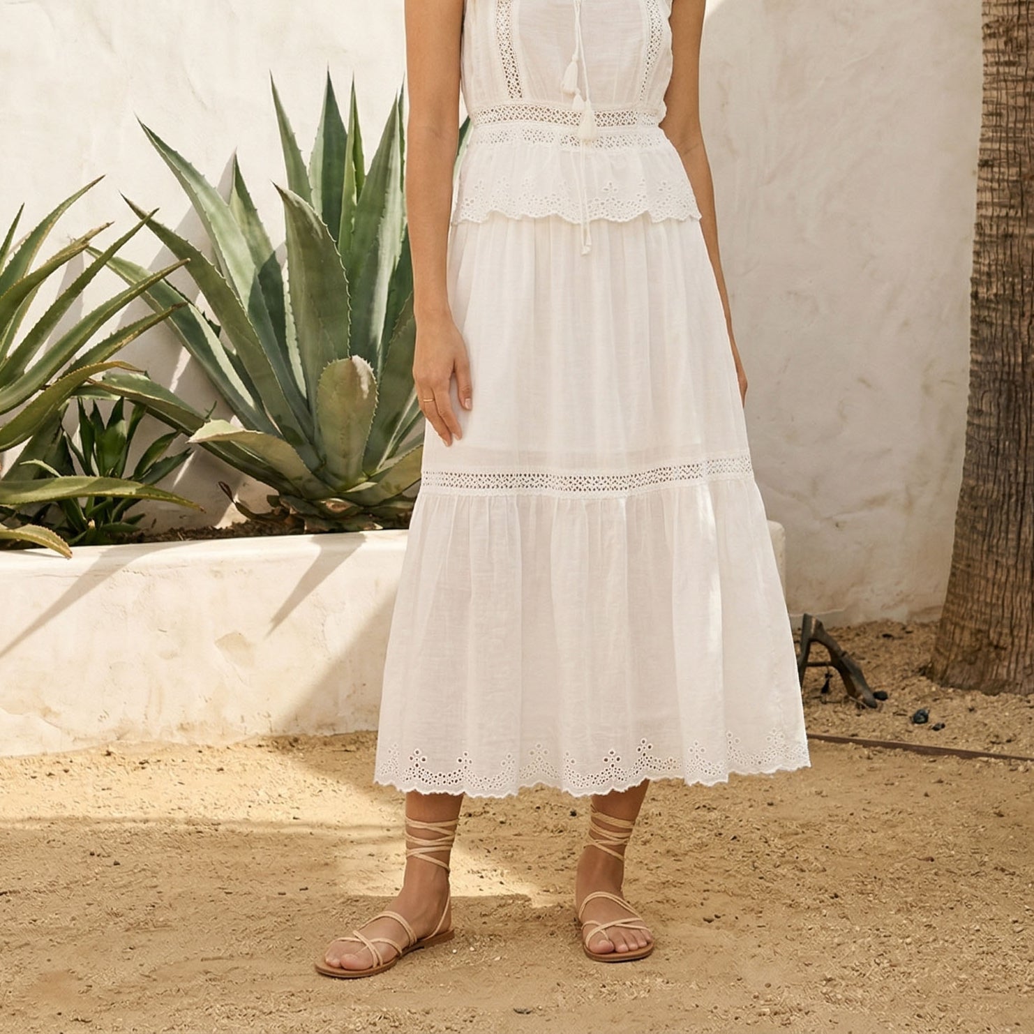 Bountiful white cotton modest church skirt with pintuck detail and eyelet hem