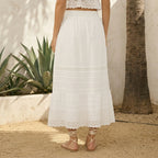 Bountiful white cotton modest church skirt with pintuck detail and eyelet hem
