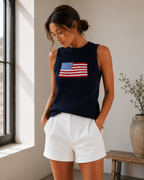 Navy American flag chunky ribbed-knit cropped sweater tank top