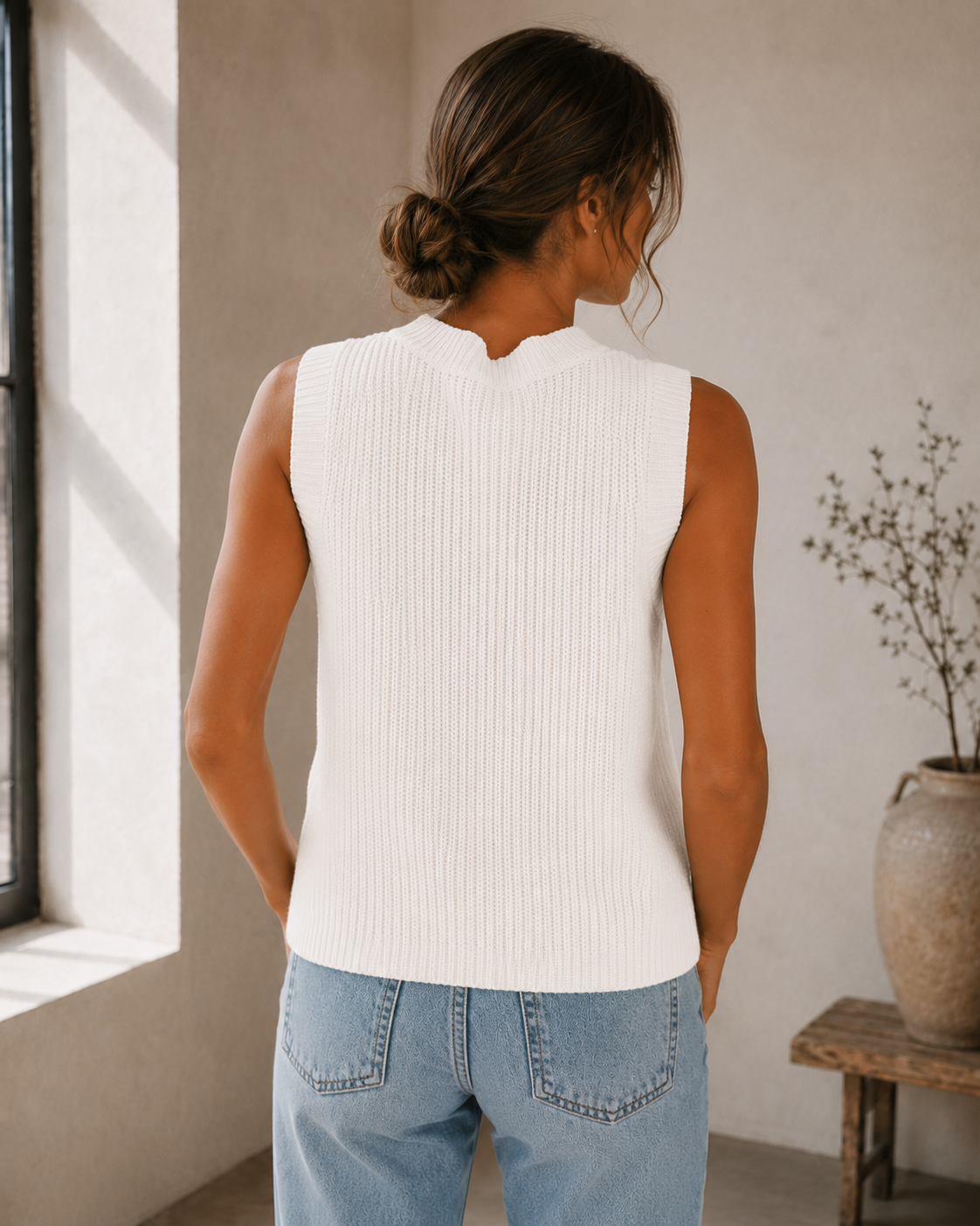 Navy American flag chunky ribbed-knit cropped sweater tank top