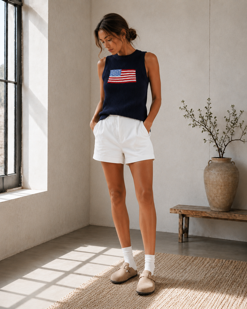 American Flag Knit Sweater Tank Top – Navy