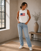 Navy American flag chunky ribbed-knit cropped sweater tank top