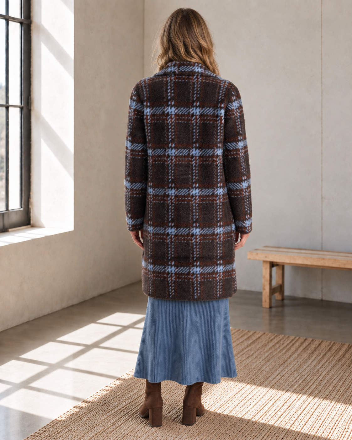 Brown & Blue Plaid Eyelash Coatigan