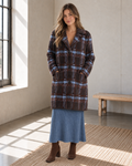 Brown & Blue Plaid Eyelash Coatigan