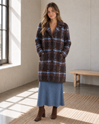 Brown & Blue Plaid Eyelash Coatigan
