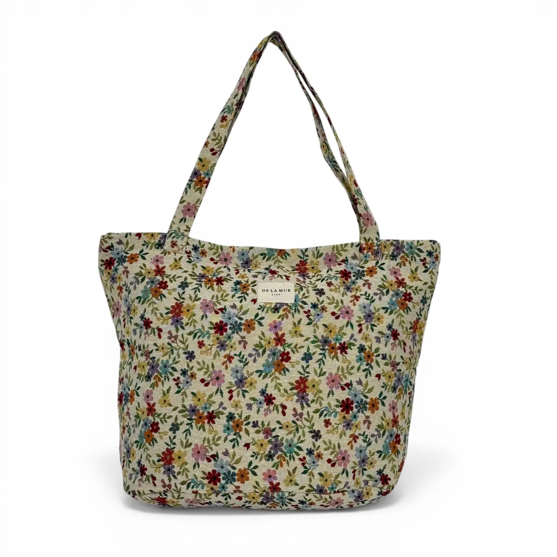 Cottage Garden floral-jacquard zippered tote bag with roomy interior, made in Spain