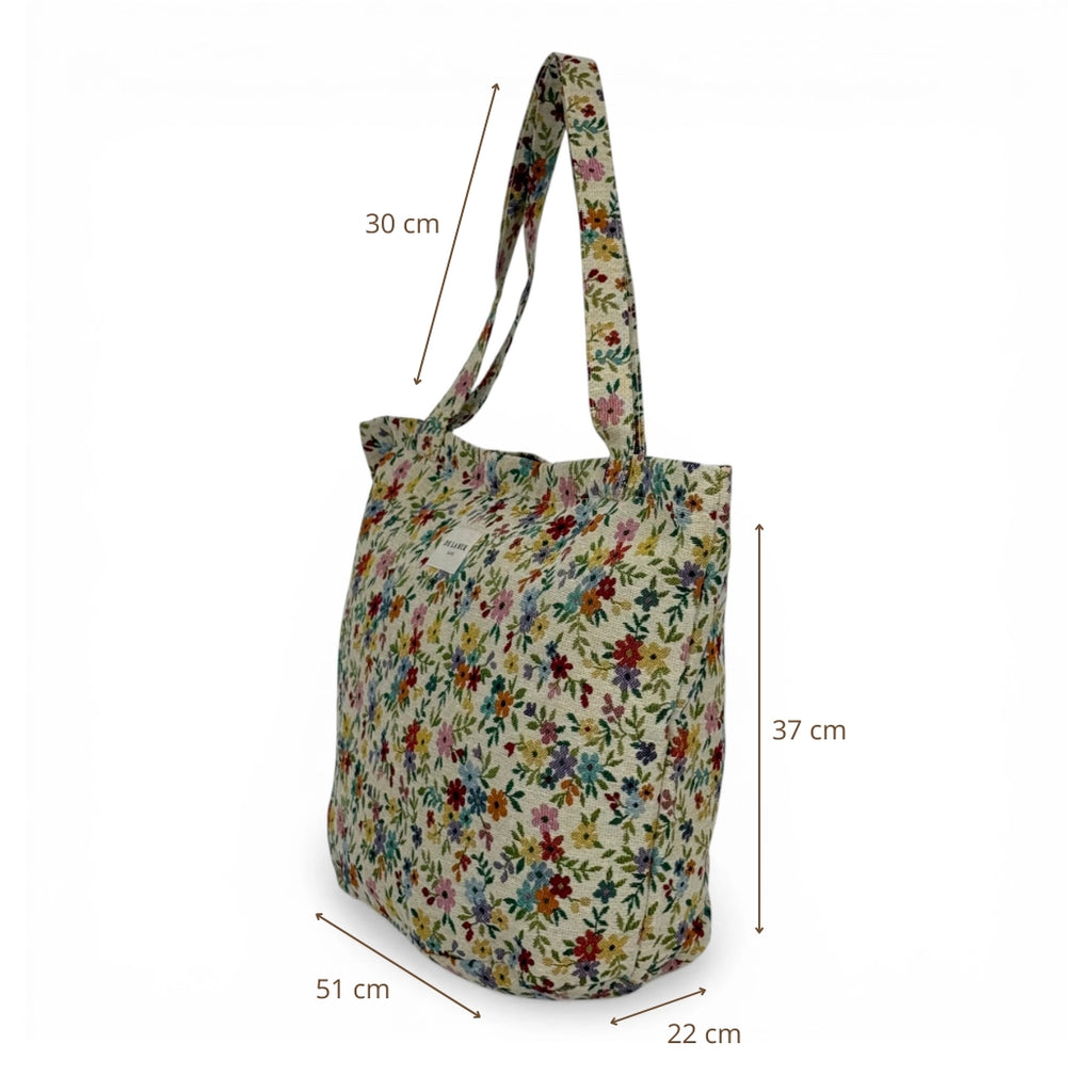 Cottage Garden floral-jacquard zippered tote bag with roomy interior, made in Spain