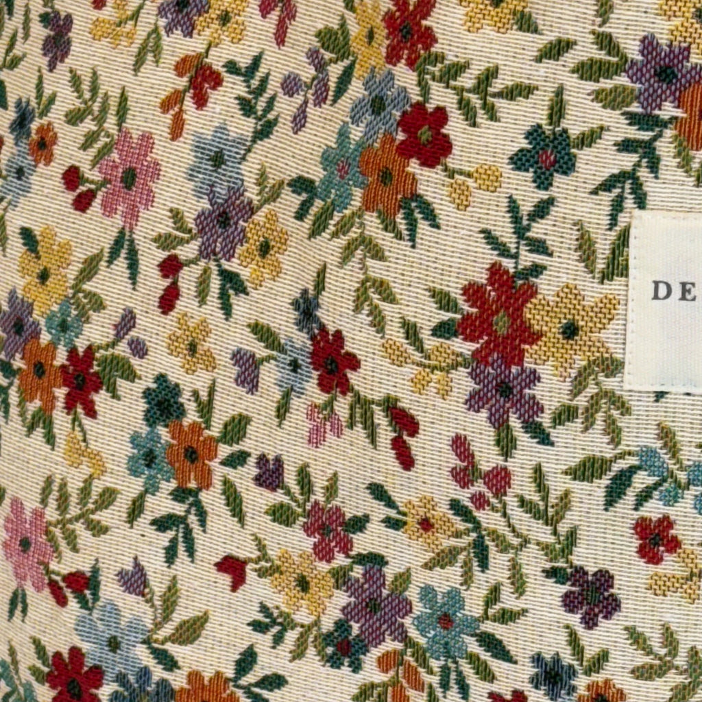 Cottage Garden floral-jacquard zippered tote bag with roomy interior, made in Spain