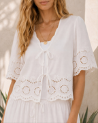 Cotton Eyelet Tie-Front Top