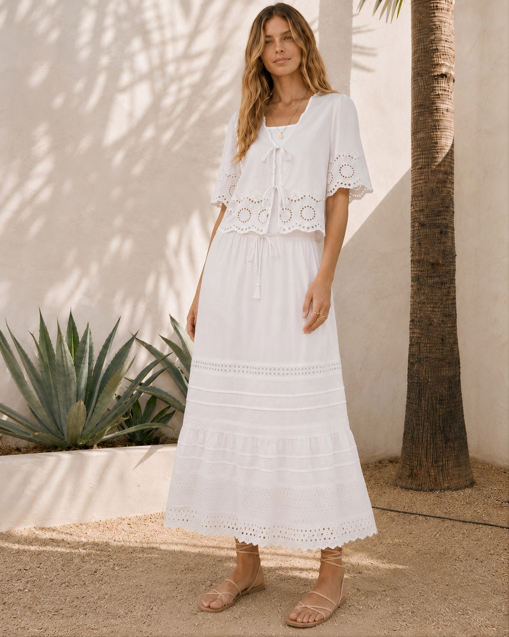 Cotton Eyelet Tie-Front Top