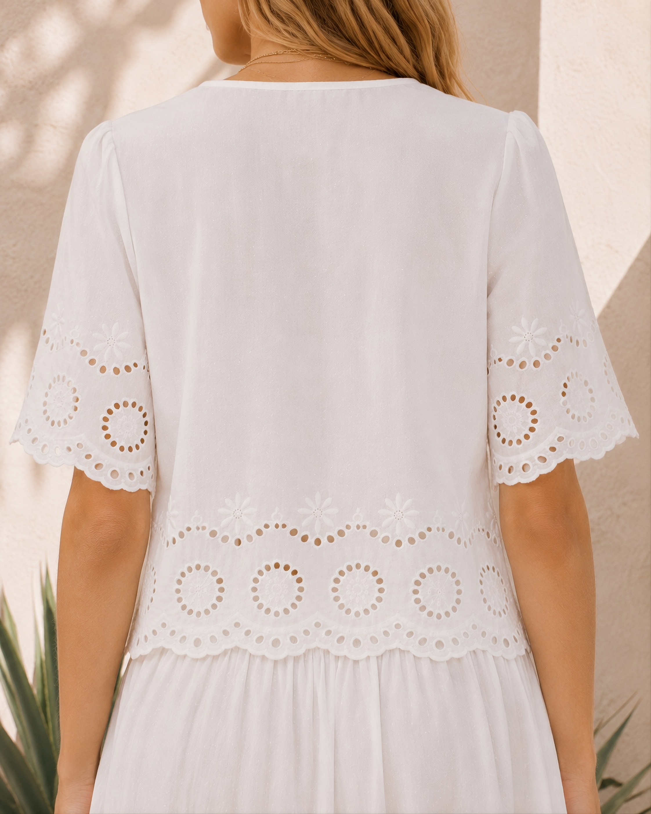 Cotton Eyelet Tie-Front Top