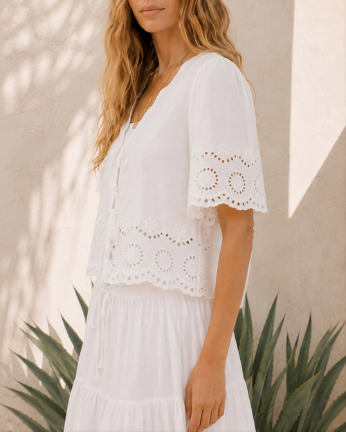 Cotton Eyelet Tie-Front Top