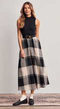 Faded Black Plaid Mixed Media Midi Dress