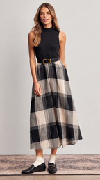 Faded Black Plaid Mixed Media Midi Dress