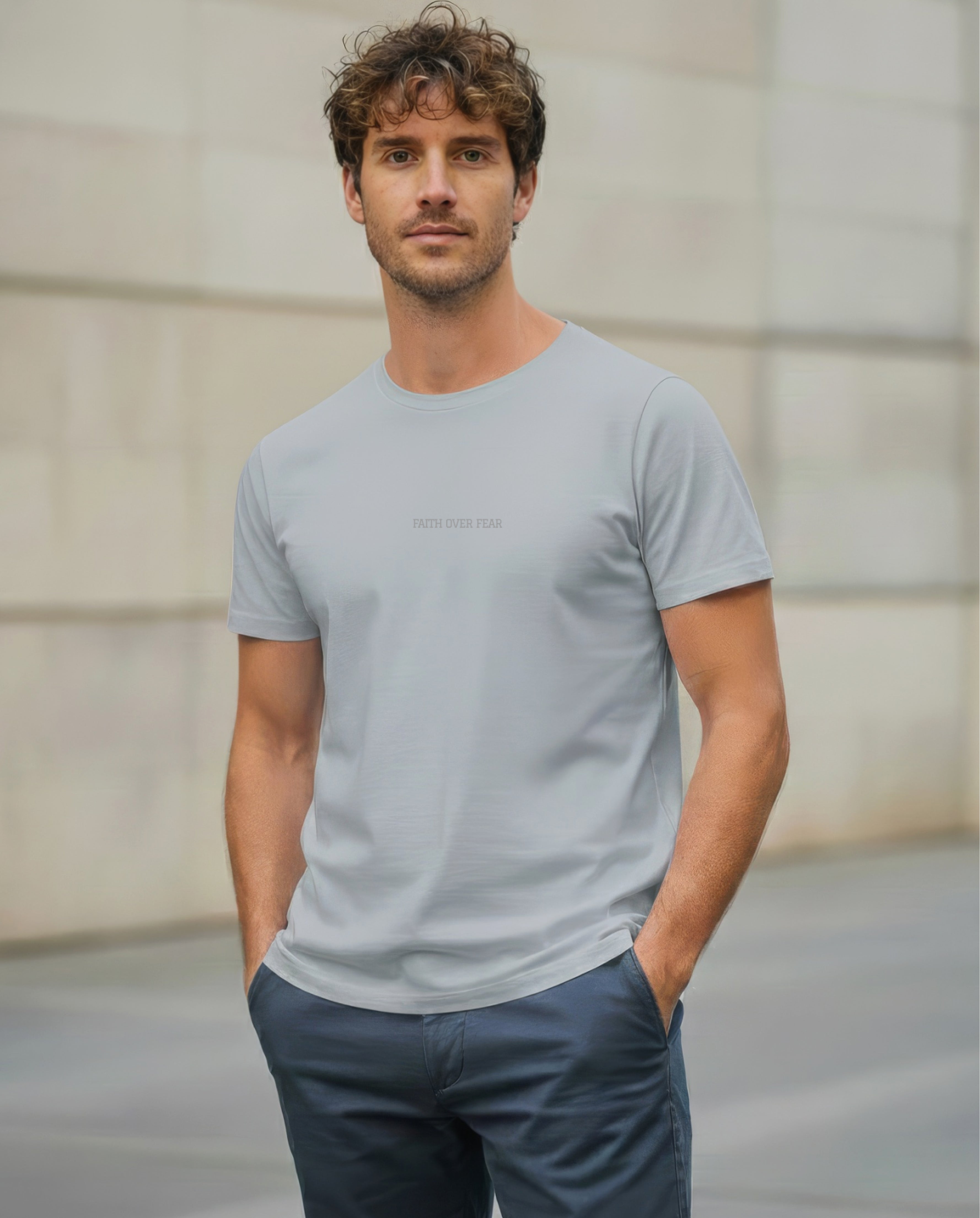 The Caleb oversized Christian graphic tee with a tonal Faith Over Fear chest mark