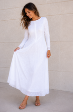 The Feather River LDS temple dress — front-zip bodice detail