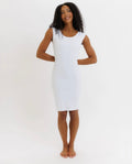 The Priscilla contour-stretch modest slip dress with a scoop neck and cap sleeves