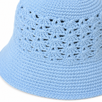 Handmade Light Blue Crochet Bucket Hat for Adults Openwork Summer Hat.
