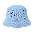 Handmade Light Blue Crochet Bucket Hat for Adults Openwork Summer Hat.