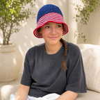 Handmade Navy Crochet Bucket Hat with Red and White Striped Brim – Adult Size