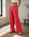 High-waisted checkered wide-leg drawstring pants with pockets
