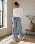 High-waisted checkered wide-leg drawstring pants with pockets