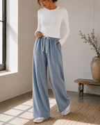 High-waisted checkered wide-leg drawstring pants with pockets