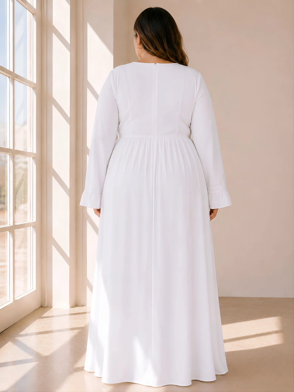 The Jordan River | V-Neck Lace-Trim LDS Temple Dress with Pockets