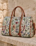 Morning Garden floral temple duffle bag with faux-leather handles and a removable strap