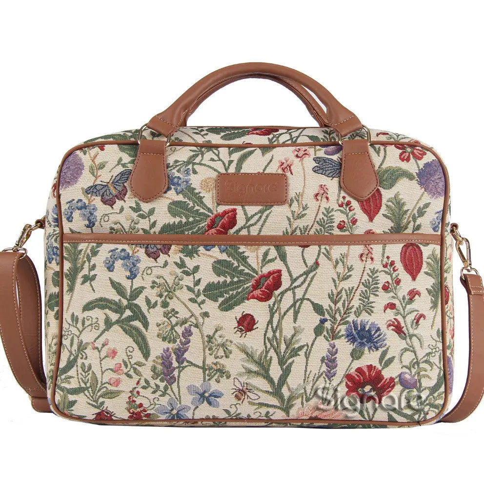 Morning Garden structured floral temple bag with multiple compartments