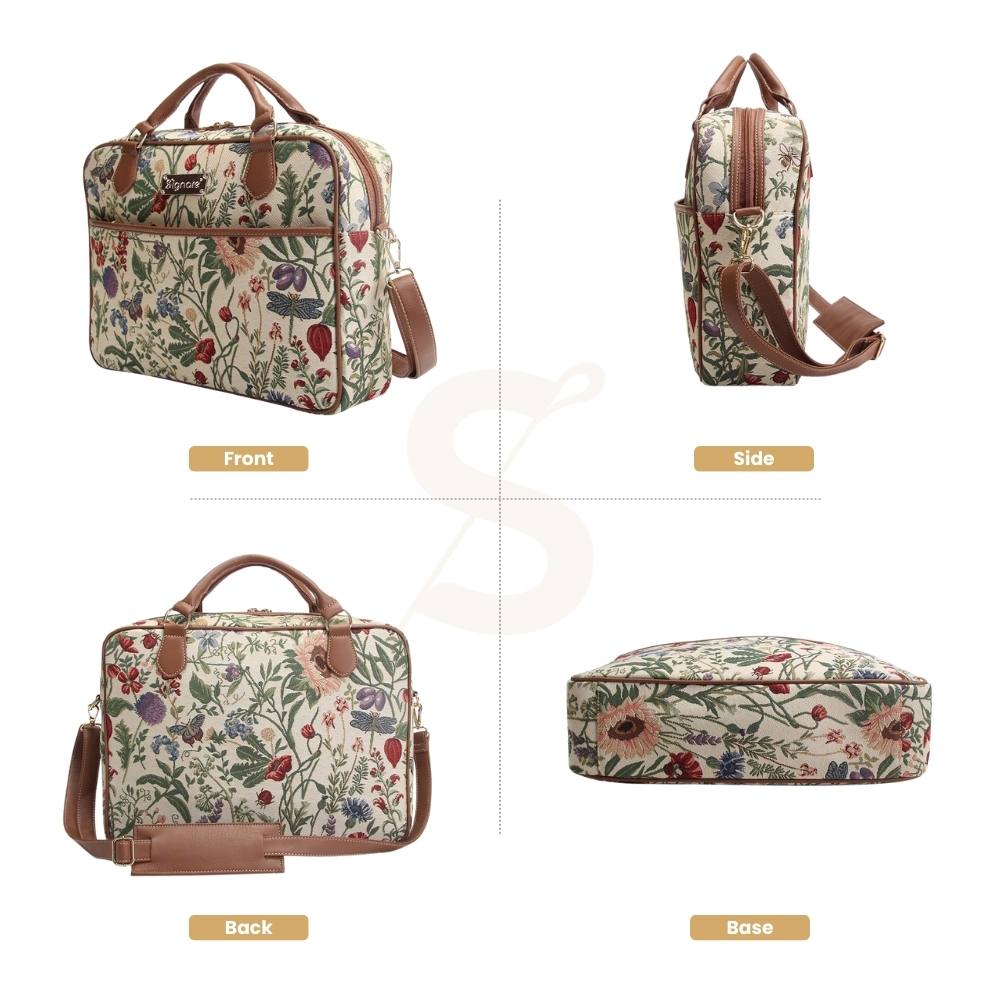 Morning Garden structured floral temple bag with multiple compartments