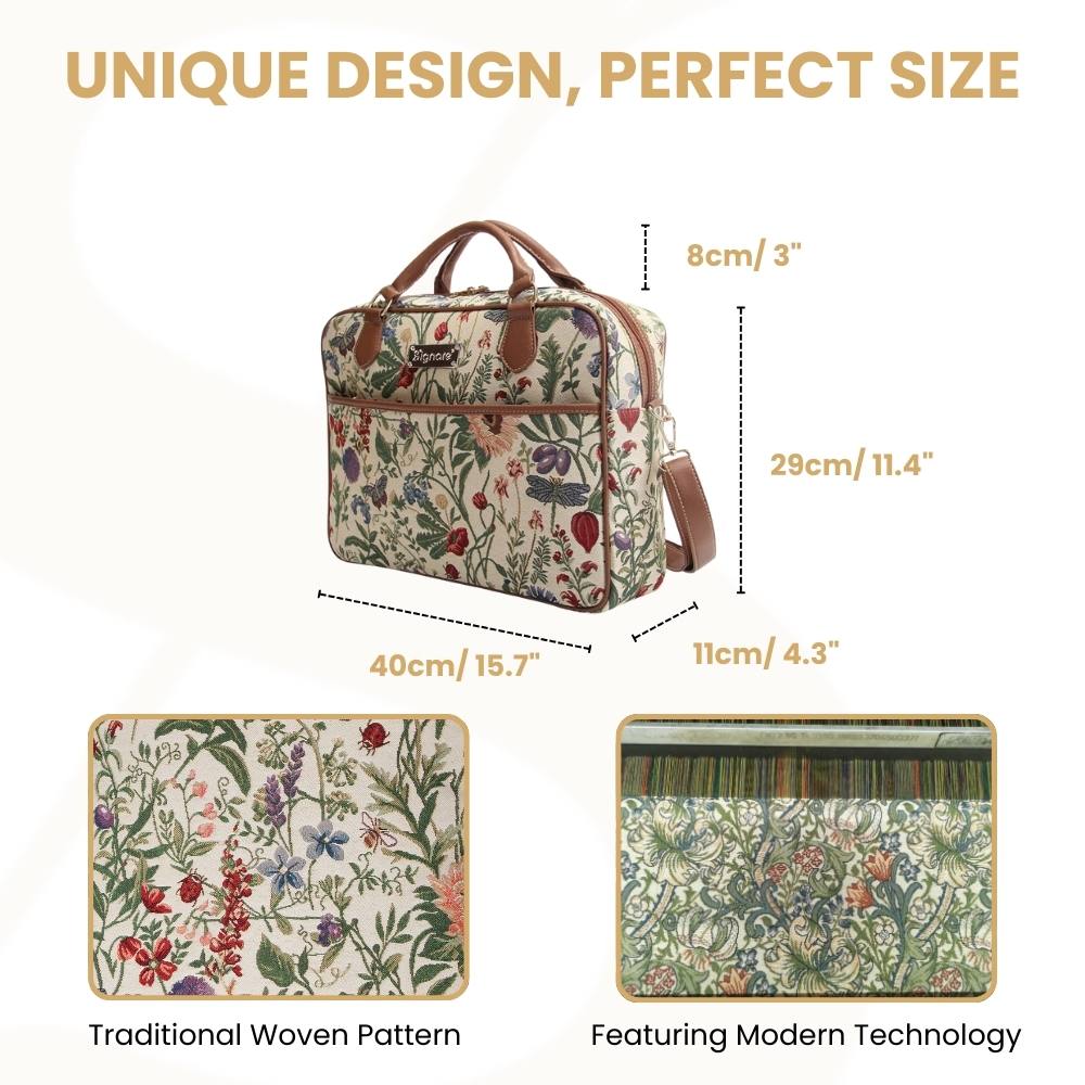 Morning Garden structured floral temple bag with multiple compartments