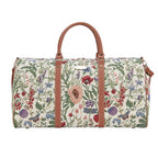 Morning Garden floral temple duffle bag with faux-leather handles and a removable strap