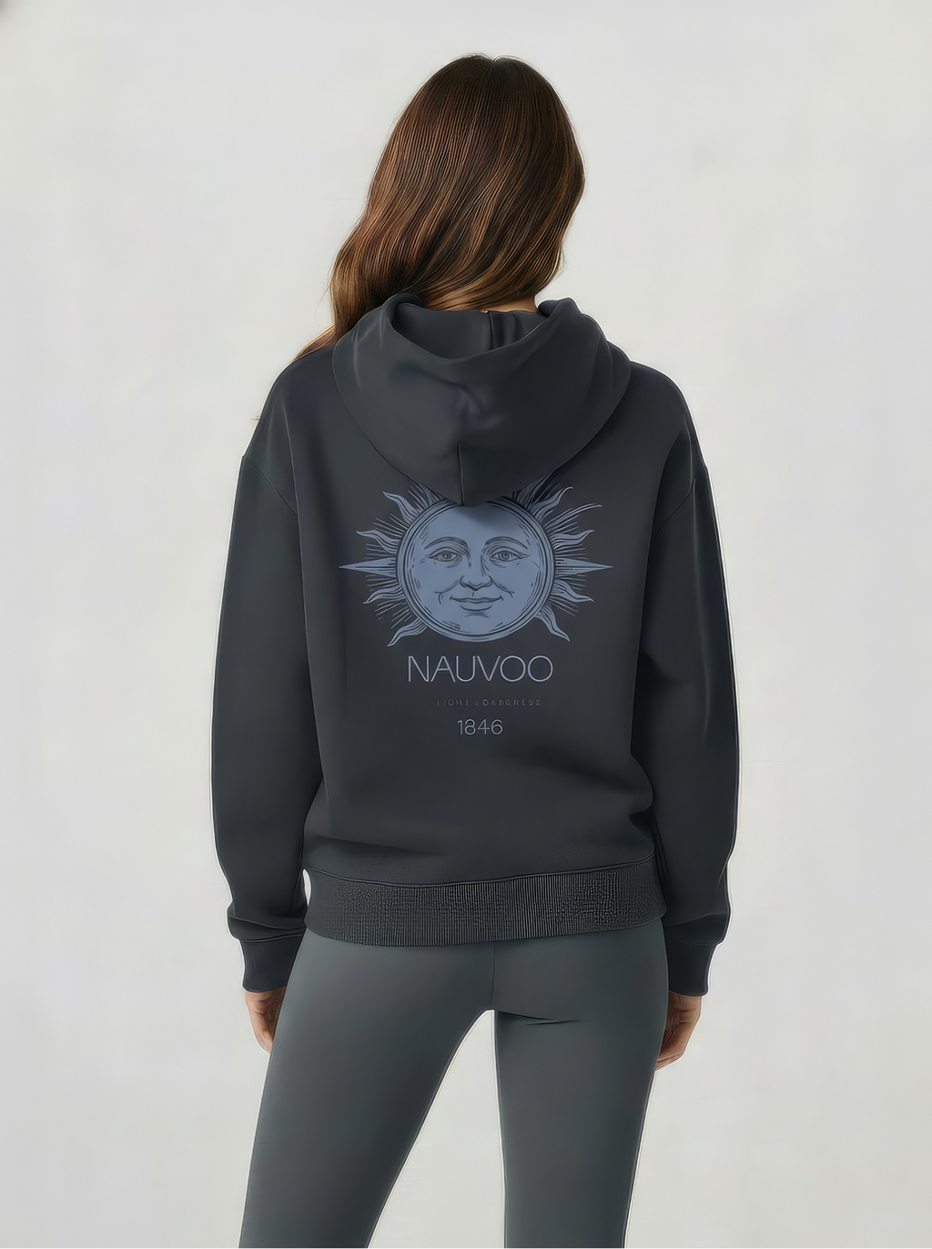 The Nauvoo Sun Christian hoodie with a small Nauvoo sun graphic