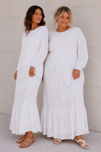 The Payson | Floral Embroidered LDS Temple Dress with Sheer Bishop Sleeves